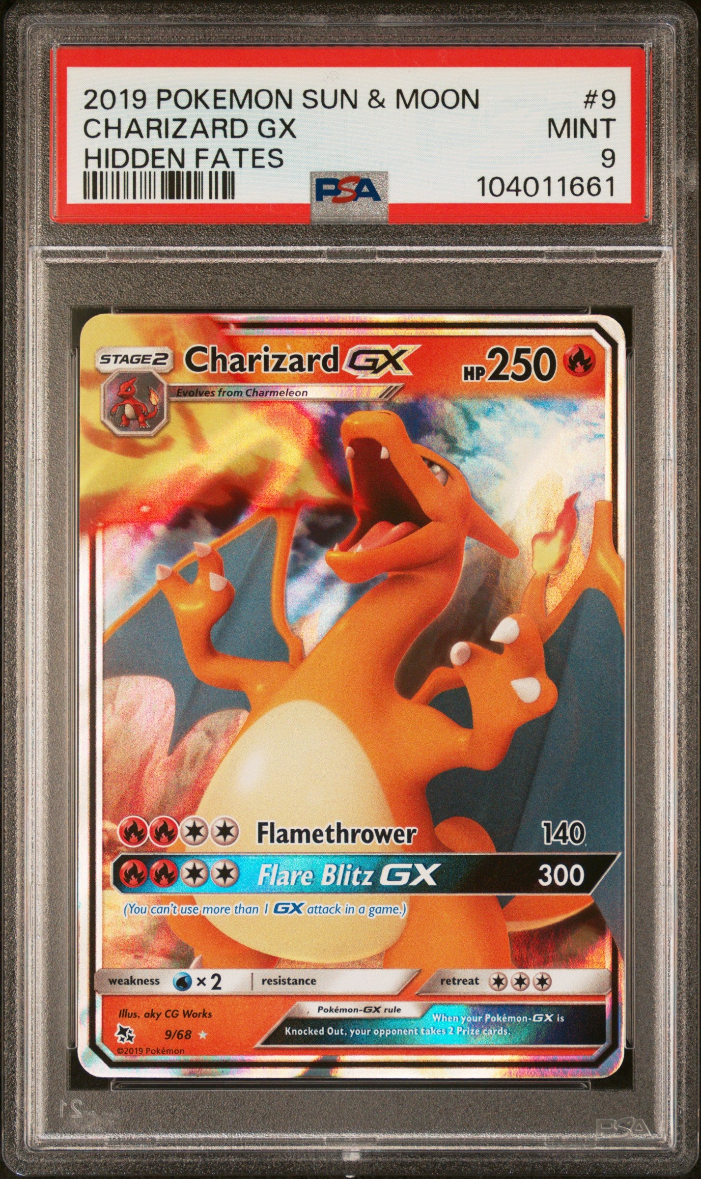 CHARIZARD GX 9/68 Common POKEMON SUN & MOON HIDDEN FATES HIDDEN FATES PSA9 MINT 9 PSA population 5686 <a href=https://www.psacard.com/cert/104011661/psa>https://www.psacard.com/cert/104011661/psa</a>