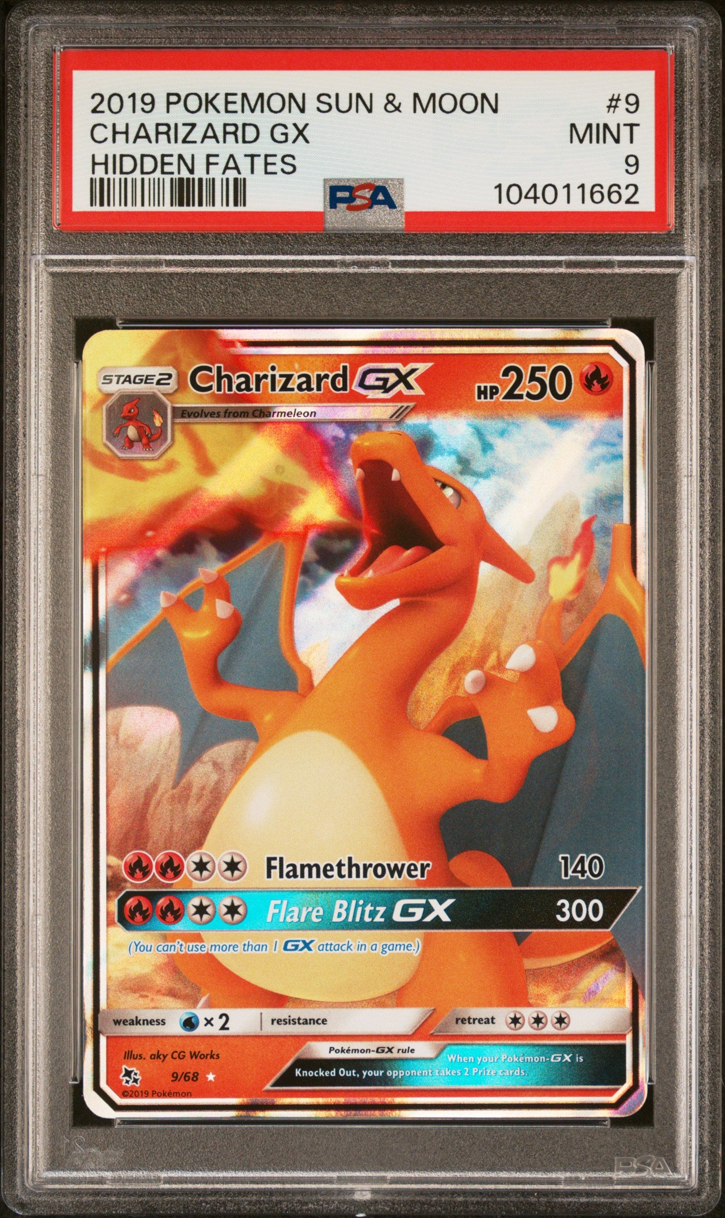 CHARIZARD GX 9/68 Common POKEMON SUN & MOON HIDDEN FATES HIDDEN FATES PSA9 MINT 9 PSA population 5686 <a href=https://www.psacard.com/cert/104011662/psa>https://www.psacard.com/cert/104011662/psa</a>