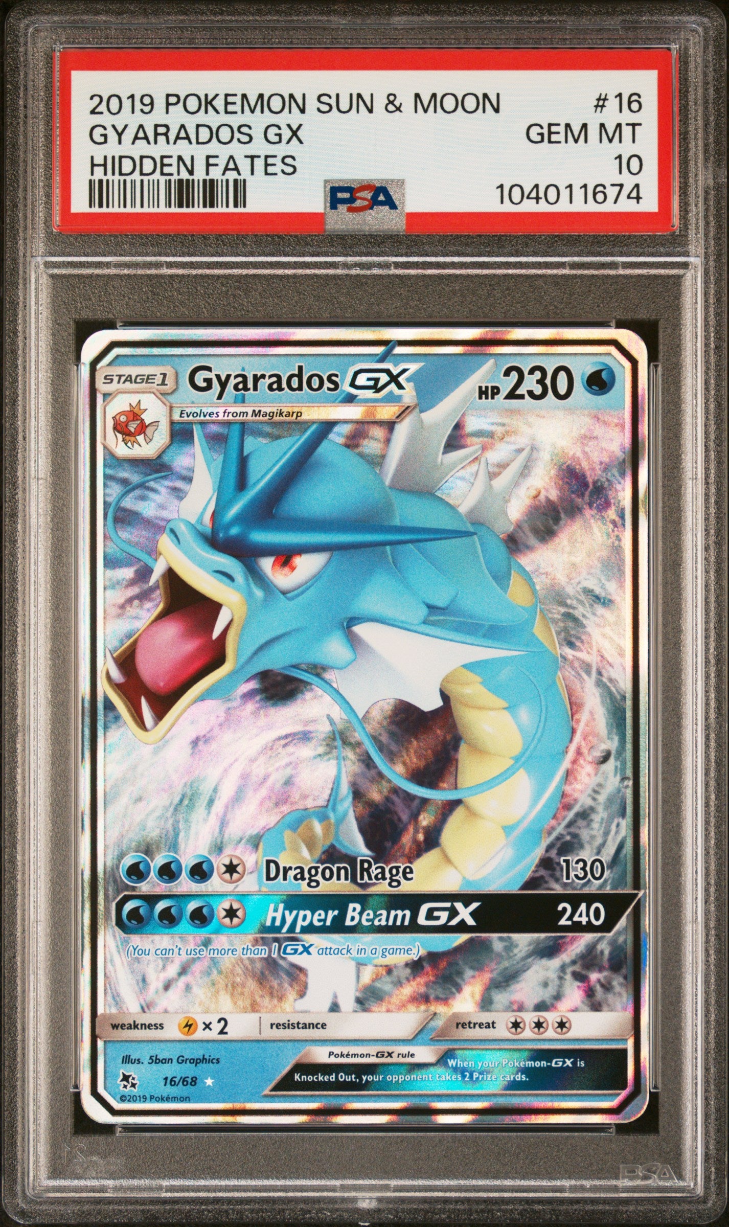 GYARADOS GX 16/68 Common POKEMON SUN & MOON HIDDEN FATES HIDDEN FATES PSA10 GEM MT 10 PSA population 1879 <a href=https://www.psacard.com/cert/104011674/psa>https://www.psacard.com/cert/104011674/psa</a>