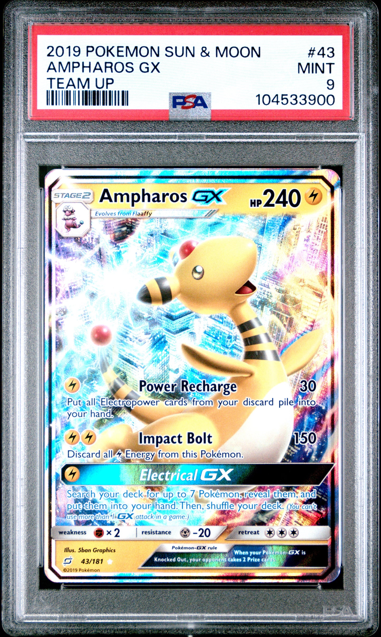 AMPHAROS GX 43/181 Common POKEMON SUN & MOON TEAM UP TEAM UP PSA9 MINT 9 PSA population 72 <a href=https://www.psacard.com/cert/104533900/psa>https://www.psacard.com/cert/104533900/psa</a>