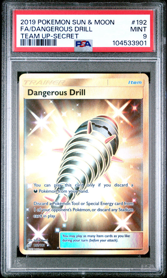 FA/DANGEROUS DRILL 192/181 Common POKEMON SUN & MOON TEAM UP TEAM UP-SECRET PSA9 MINT 9 PSA population 51 <a href=https://www.psacard.com/cert/104533901/psa>https://www.psacard.com/cert/104533901/psa</a>