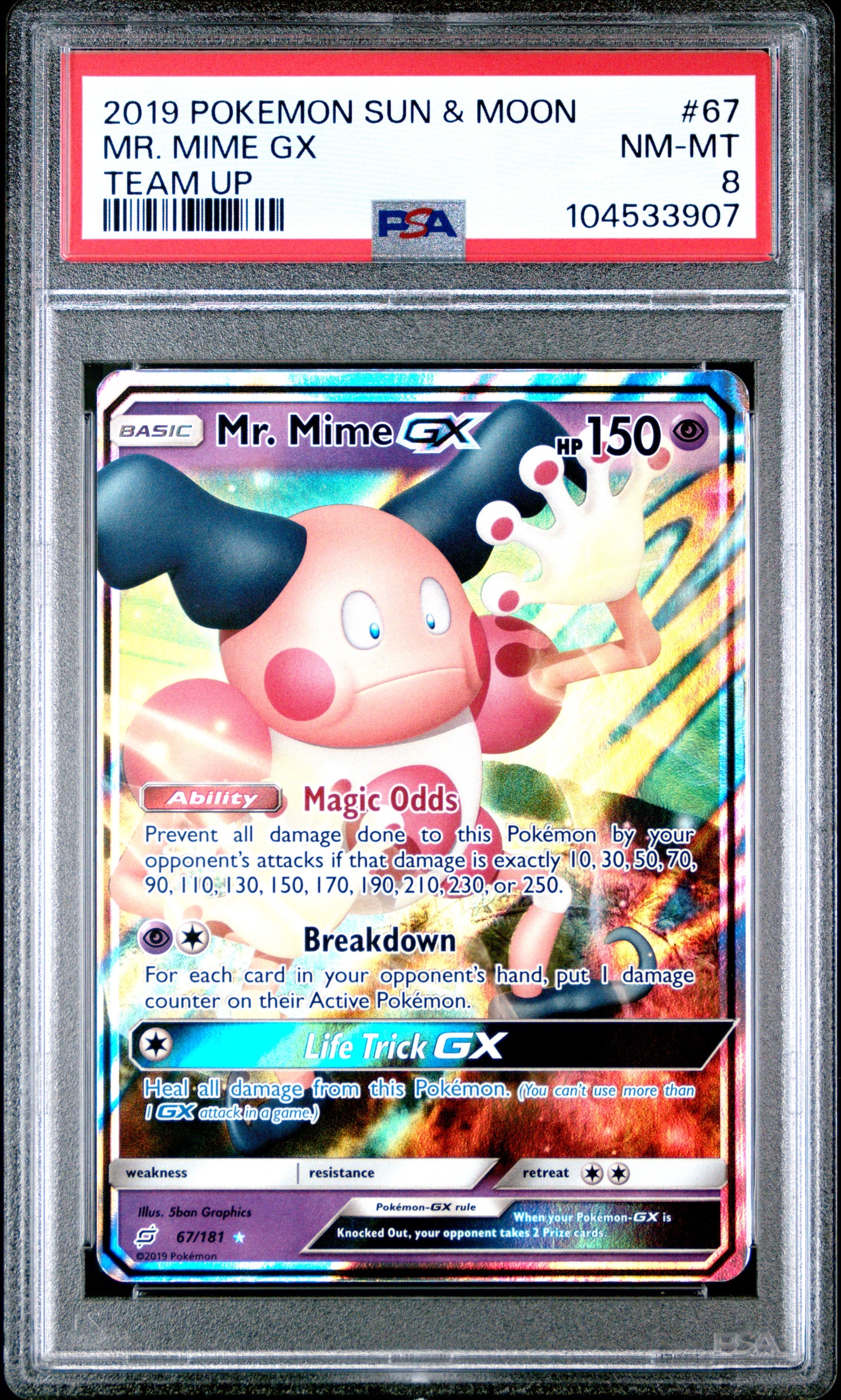 MR. MIME GX 67/181 Common POKEMON SUN & MOON TEAM UP TEAM UP PSA8 NM-MT 8 PSA population 26 <a href=https://www.psacard.com/cert/104533907/psa>https://www.psacard.com/cert/104533907/psa</a>