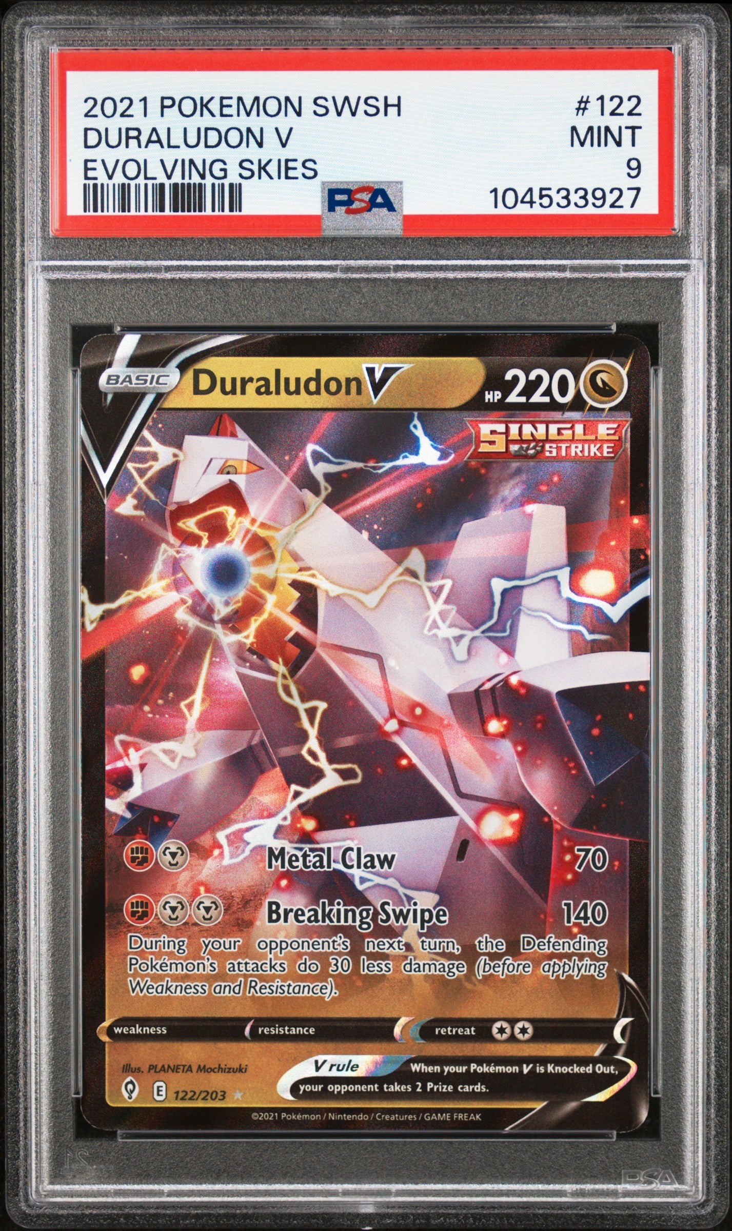 DURALUDON V 122/203 Common POKEMON SWORD & SHIELD EVOLVING SKIES EVOLVING SKIES PSA9 MINT 9 PSA population 46 <a href=https://www.psacard.com/cert/104533927/psa>https://www.psacard.com/cert/104533927/psa</a>