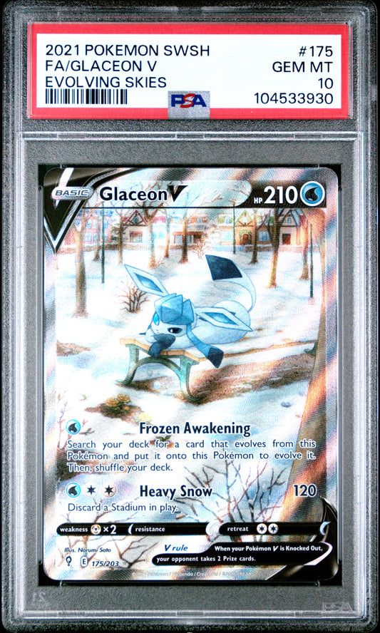 FA/GLACEON V 175/203 Common POKEMON SWORD & SHIELD EVOLVING SKIES EVOLVING SKIES PSA10 GEM MT 10 PSA population 5264 <a href=https://www.psacard.com/cert/104533930/psa>https://www.psacard.com/cert/104533930/psa</a>