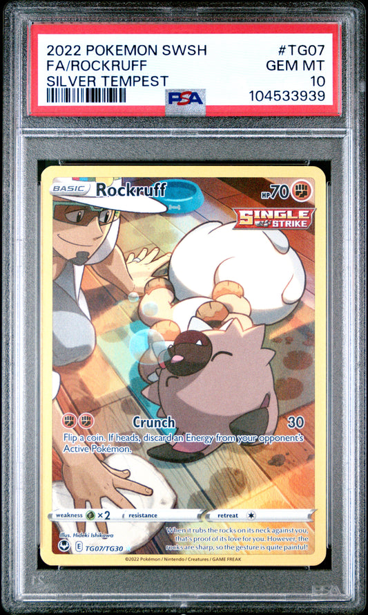 FA/ROCKRUFF TG07/TG30 Common POKEMON SWORD & SHIELD SILVER TEMPEST SILVER TEMPEST PSA10 GEM MT 10 PSA population 231 <a href=https://www.psacard.com/cert/104533939/psa>https://www.psacard.com/cert/104533939/psa</a>