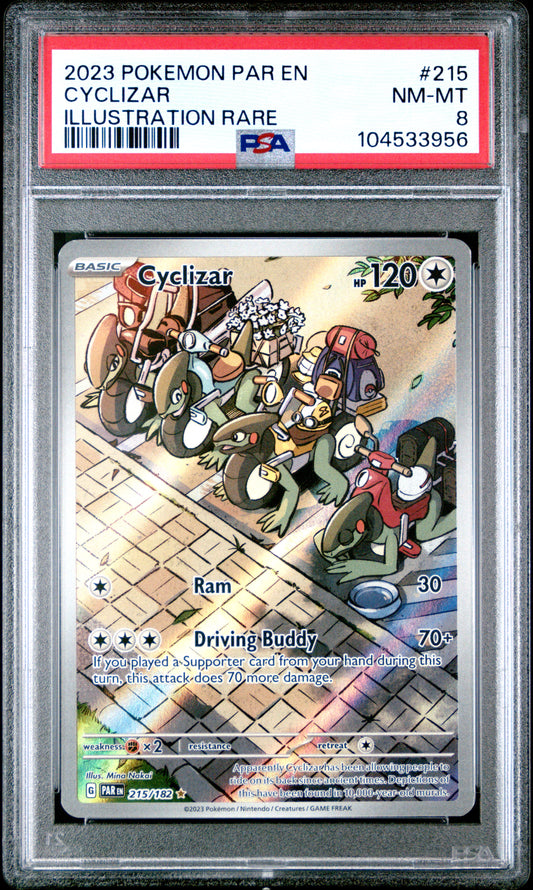 CYCLIZAR 215/182 Common POKEMON PAR EN-PARADOX RIFT ILLUSTRATION RARE PSA8 NM-MT 8 PSA population 26 <a href=https://www.psacard.com/cert/104533956/psa>https://www.psacard.com/cert/104533956/psa</a>