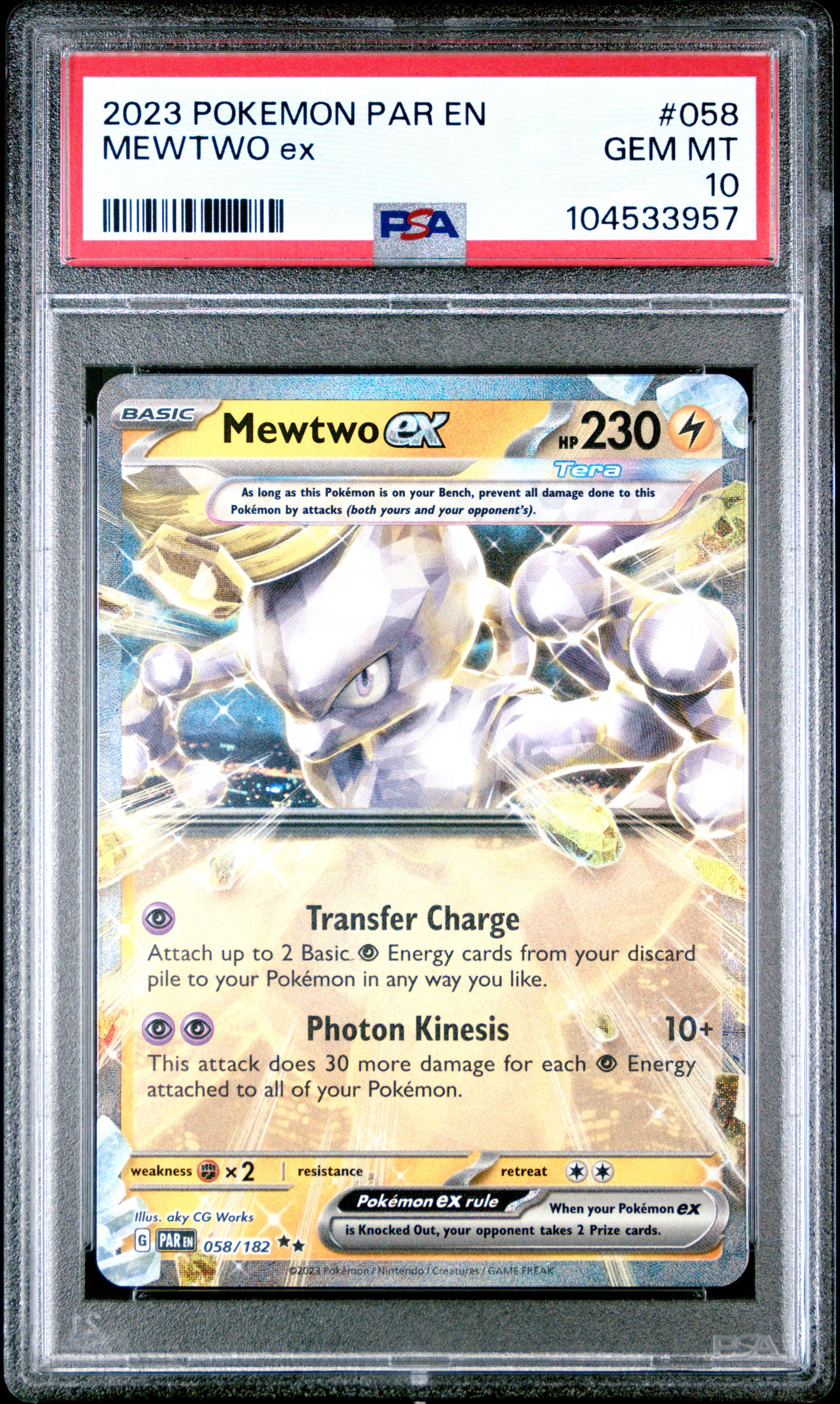 MEWTWO EX 58/182 [Reverse Holo] POKEMON PAR EN-PARADOX RIFT PSA10 GEM MT 10 PSA population 296 <a href=https://www.psacard.com/cert/104533957/psa>https://www.psacard.com/cert/104533957/psa</a>