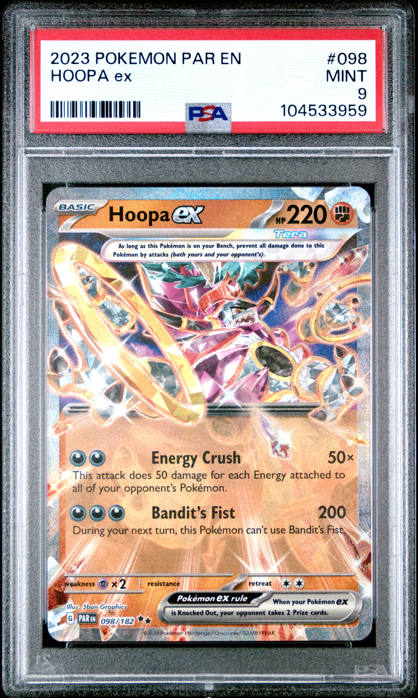 HOOPA EX 98/182 [Holo]  POKEMON PAR EN-PARADOX RIFT PSA9 MINT 9 PSA population 65 <a href=https://www.psacard.com/cert/104533959/psa>https://www.psacard.com/cert/104533959/psa</a>