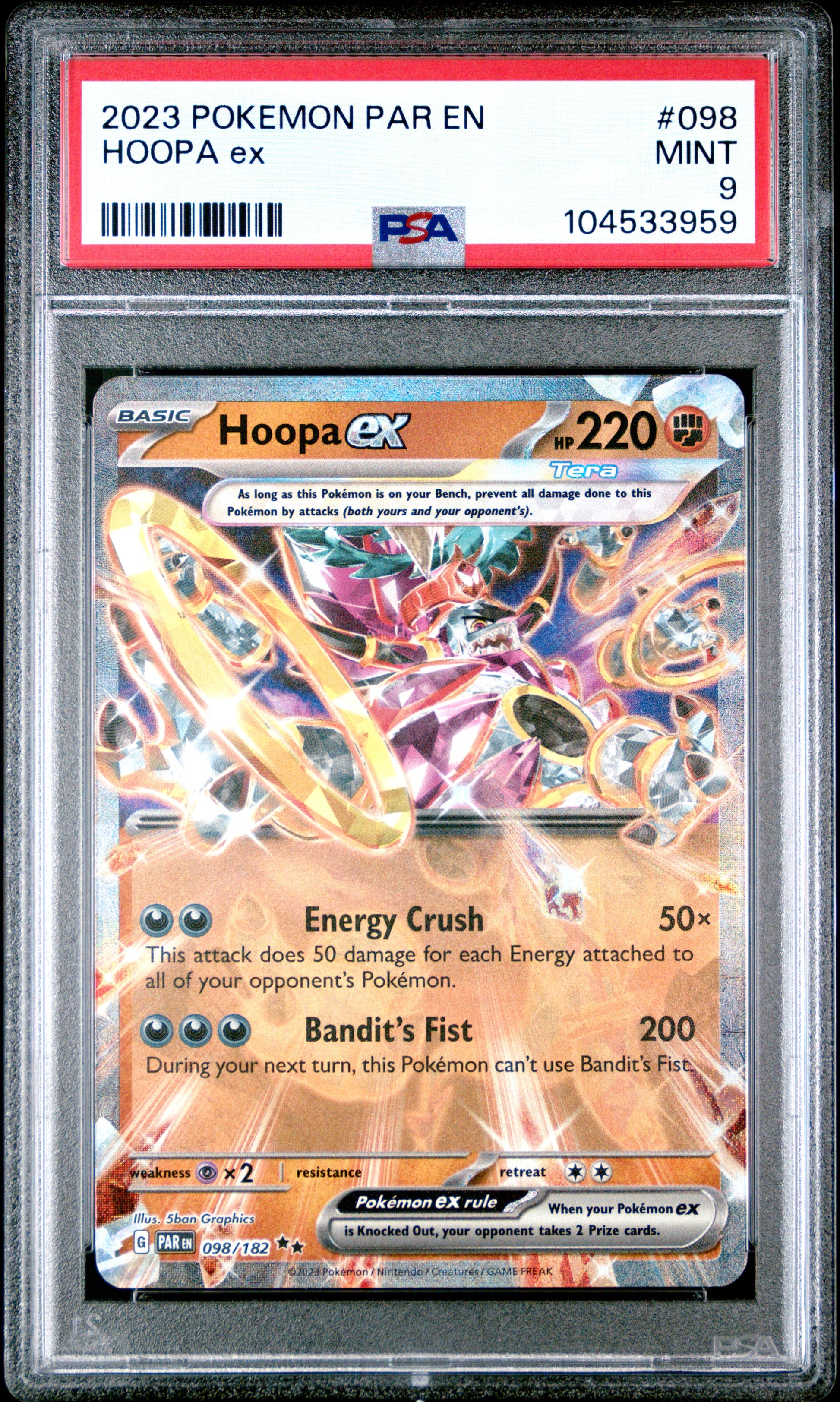 HOOPA EX 98/182 [Holo]  POKEMON PAR EN-PARADOX RIFT PSA9 MINT 9 PSA population 65 <a href=https://www.psacard.com/cert/104533959/psa>https://www.psacard.com/cert/104533959/psa</a>