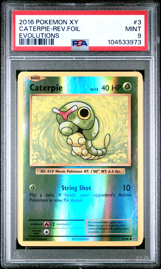 CATERPIE-REV.FOIL 3/108 [Reverse Holo] POKEMON XY EVOLUTIONS EVOLUTIONS PSA9 MINT 9 PSA population 154 <a href=https://www.psacard.com/cert/104533973/psa>https://www.psacard.com/cert/104533973/psa</a>