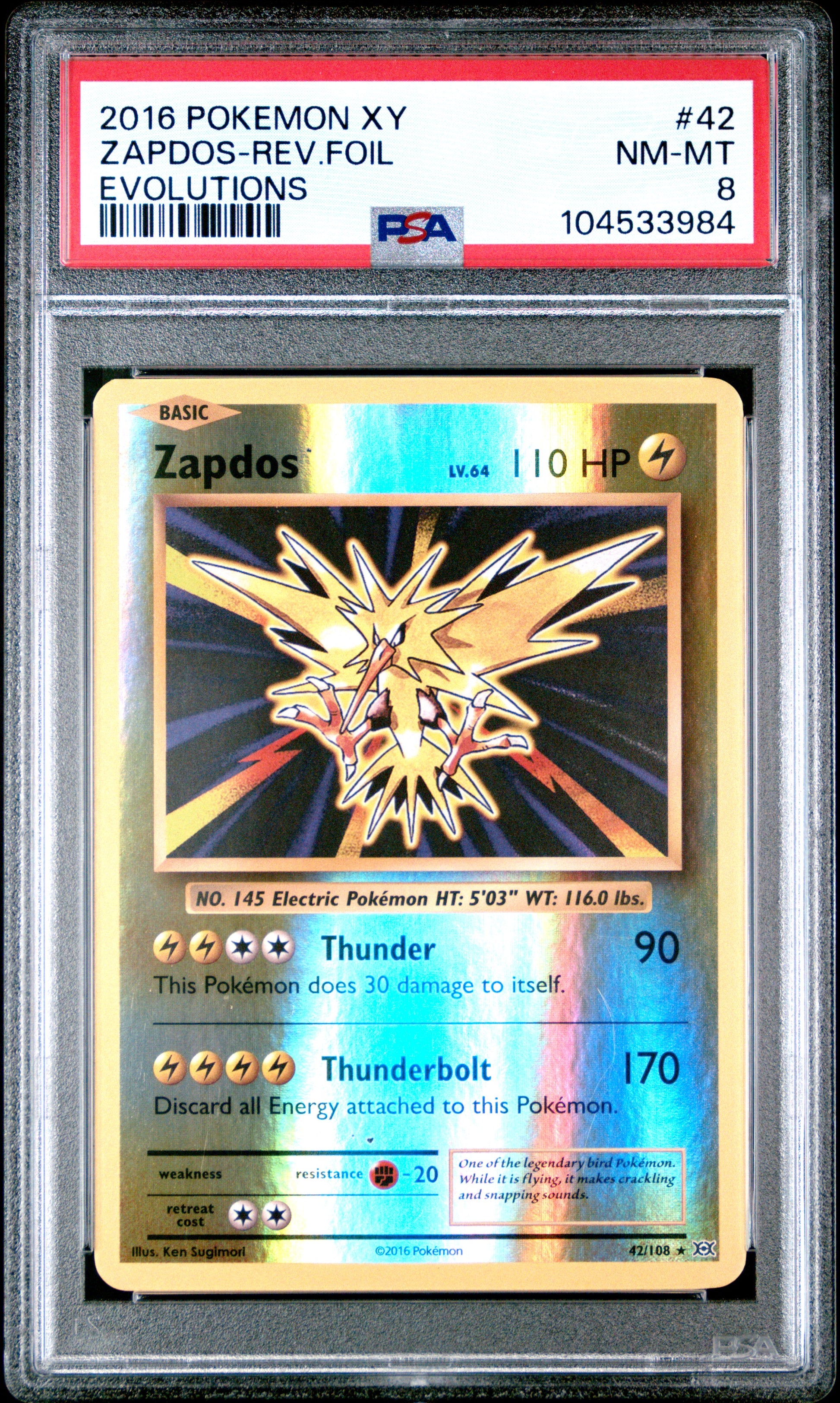 ZAPDOS-REV.FOIL 42/108 [Reverse Holo] POKEMON XY EVOLUTIONS EVOLUTIONS PSA9 NM-MT 8 PSA population 411 <a href=https://www.psacard.com/cert/104533984/psa>https://www.psacard.com/cert/104533984/psa</a>