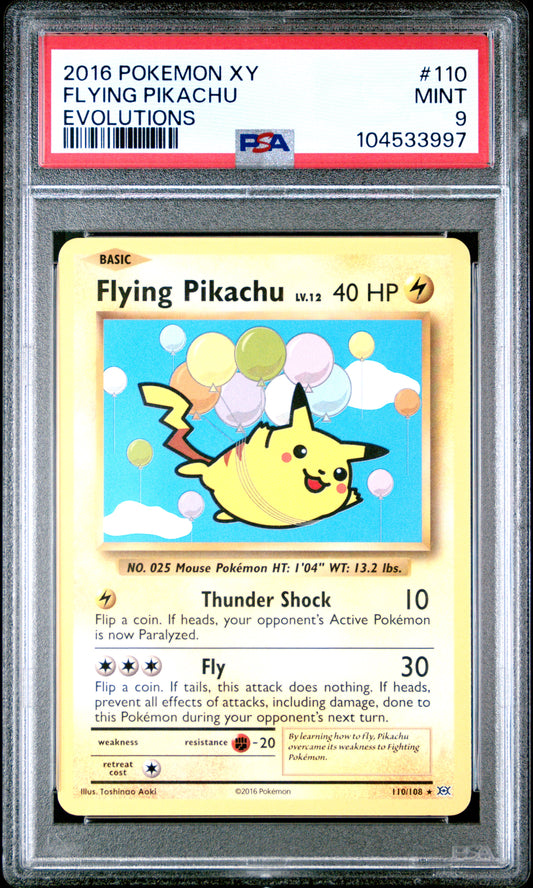 FLYING PIKACHU 110/108 Common POKEMON XY EVOLUTIONS EVOLUTIONS PSA9 MINT 9 PSA population 4076 <a href=https://www.psacard.com/cert/104533997/psa>https://www.psacard.com/cert/104533997/psa</a>