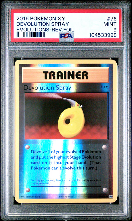 DEVOLUTION SPRAY 76/108 [Reverse Holo] POKEMON XY EVOLUTIONS EVOLUTIONS-REV.FOIL PSA9 MINT 9 PSA population 68 <a href=https://www.psacard.com/cert/104533998/psa>https://www.psacard.com/cert/104533998/psa</a>