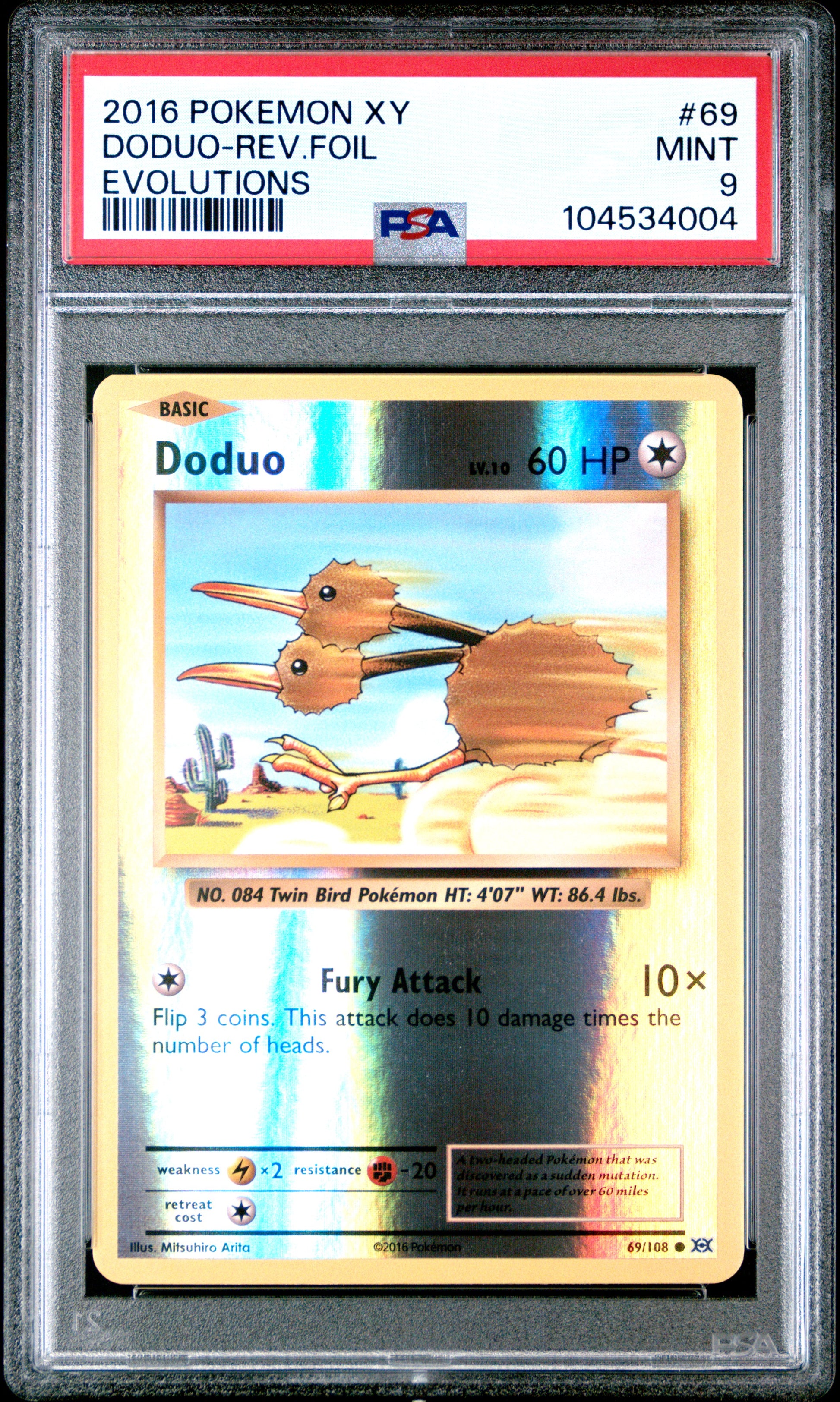 DODUO-REV.FOIL 69/108 [Reverse Holo] POKEMON XY EVOLUTIONS EVOLUTIONS PSA9 MINT 9 PSA population 143 <a href=https://www.psacard.com/cert/104534004/psa>https://www.psacard.com/cert/104534004/psa</a>