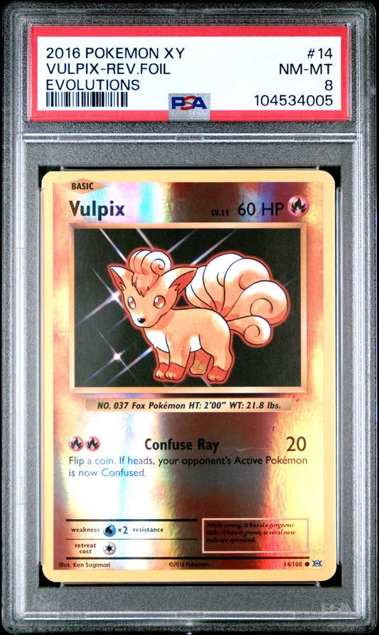 VULPIX-REV.FOIL 14/108 [Reverse Holo] POKEMON XY EVOLUTIONS EVOLUTIONS PSA9 NM-MT 8 PSA population 93 <a href=https://www.psacard.com/cert/104534005/psa>https://www.psacard.com/cert/104534005/psa</a>