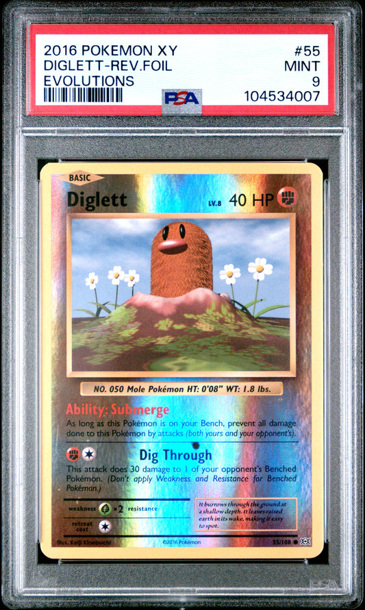 DIGLETT-REV.FOIL 55/108 [Reverse Holo] POKEMON XY EVOLUTIONS EVOLUTIONS PSA9 MINT 9 PSA population 145 <a href=https://www.psacard.com/cert/104534007/psa>https://www.psacard.com/cert/104534007/psa</a>