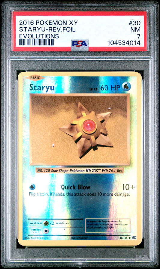 STARYU-REV.FOIL 30/108 [Reverse Holo] POKEMON XY EVOLUTIONS EVOLUTIONS PSA7 NM 7 PSA population 13 <a href=https://www.psacard.com/cert/104534014/psa>https://www.psacard.com/cert/104534014/psa</a>