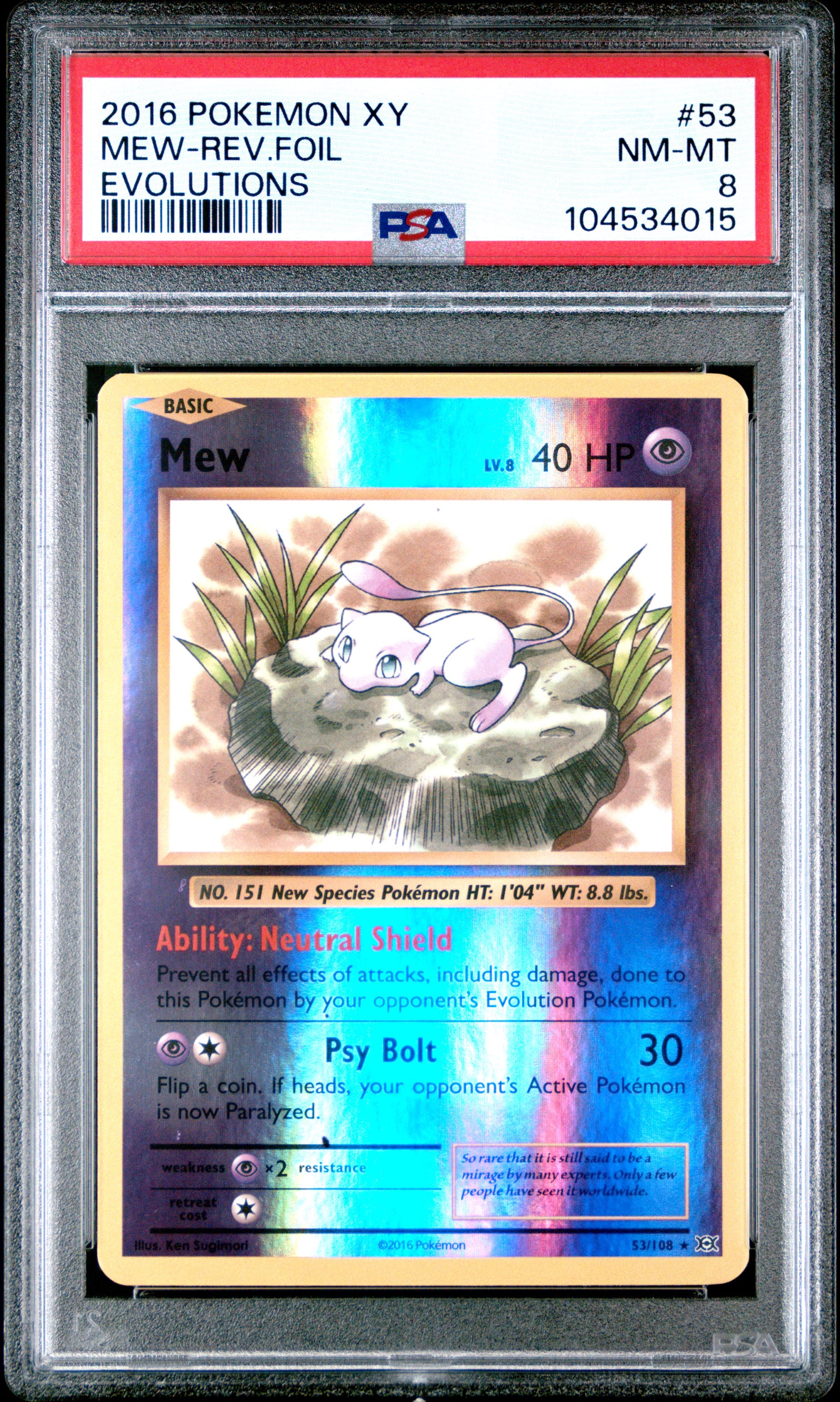 MEW-REV.FOIL 53/108 [Reverse Holo] POKEMON XY EVOLUTIONS EVOLUTIONS PSA9 NM-MT 8 PSA population 618 <a href=https://www.psacard.com/cert/104534015/psa>https://www.psacard.com/cert/104534015/psa</a>