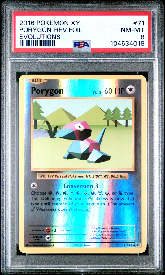 PORYGON-REV.FOIL 71/108 [Reverse Holo] POKEMON XY EVOLUTIONS EVOLUTIONS PSA9 NM-MT 8 PSA population 72 <a href=https://www.psacard.com/cert/104534018/psa>https://www.psacard.com/cert/104534018/psa</a>