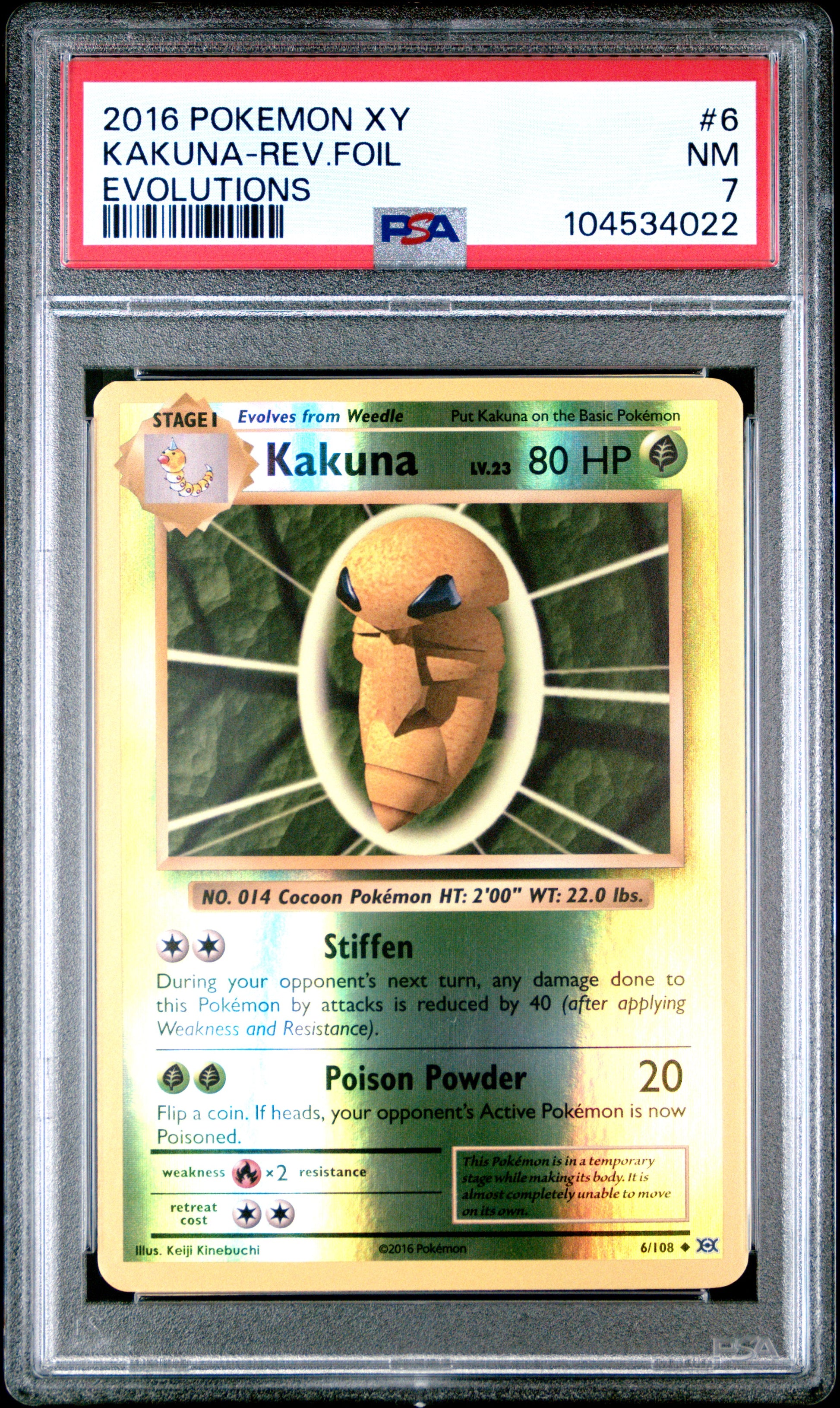 KAKUNA-REV.FOIL 6/108 [Reverse Holo] POKEMON XY EVOLUTIONS EVOLUTIONS PSA7 NM 7 PSA population 15 <a href=https://www.psacard.com/cert/104534022/psa>https://www.psacard.com/cert/104534022/psa</a>