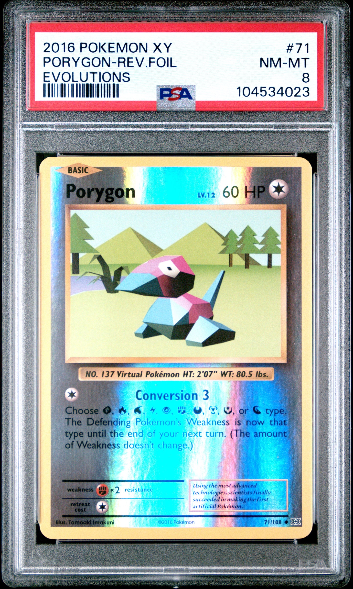 PORYGON-REV.FOIL 71/108 [Reverse Holo] POKEMON XY EVOLUTIONS EVOLUTIONS PSA9 NM-MT 8 PSA population 72 <a href=https://www.psacard.com/cert/104534023/psa>https://www.psacard.com/cert/104534023/psa</a>