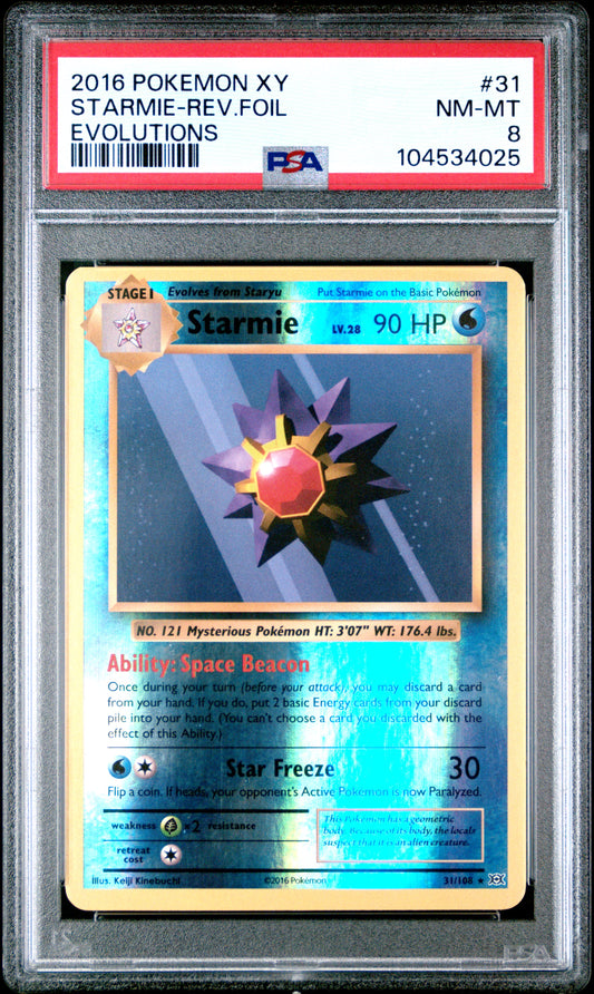 STARMIE-REV.FOIL 31/108 [Reverse Holo] POKEMON XY EVOLUTIONS EVOLUTIONS PSA9 NM-MT 8 PSA population 37 <a href=https://www.psacard.com/cert/104534025/psa>https://www.psacard.com/cert/104534025/psa</a>