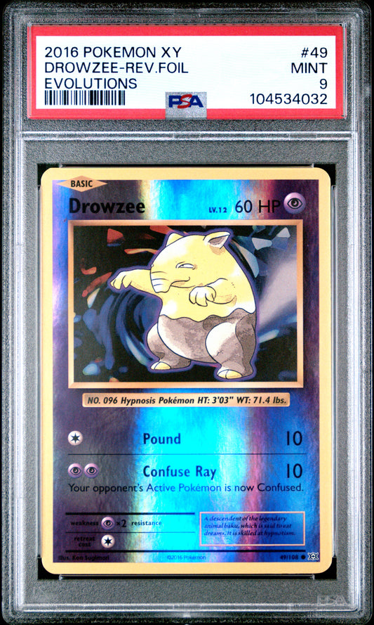 DROWZEE-REV.FOIL 49/108 [Reverse Holo] POKEMON XY EVOLUTIONS EVOLUTIONS PSA9 MINT 9 PSA population 147 <a href=https://www.psacard.com/cert/104534032/psa>https://www.psacard.com/cert/104534032/psa</a>