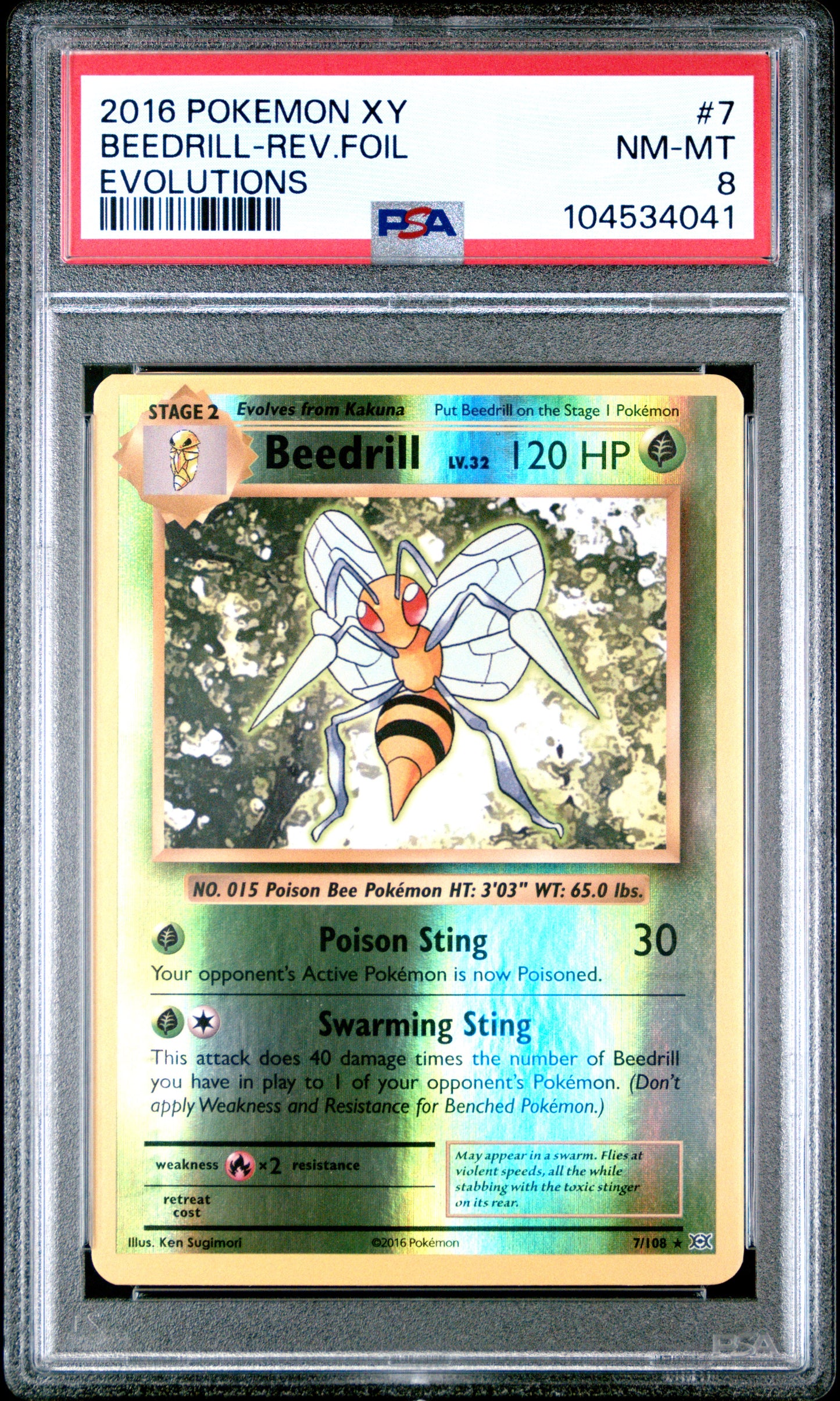 BEEDRILL-REV.FOIL 7/108 [Reverse Holo] POKEMON XY EVOLUTIONS EVOLUTIONS PSA9 NM-MT 8 PSA population 63 <a href=https://www.psacard.com/cert/104534041/psa>https://www.psacard.com/cert/104534041/psa</a>