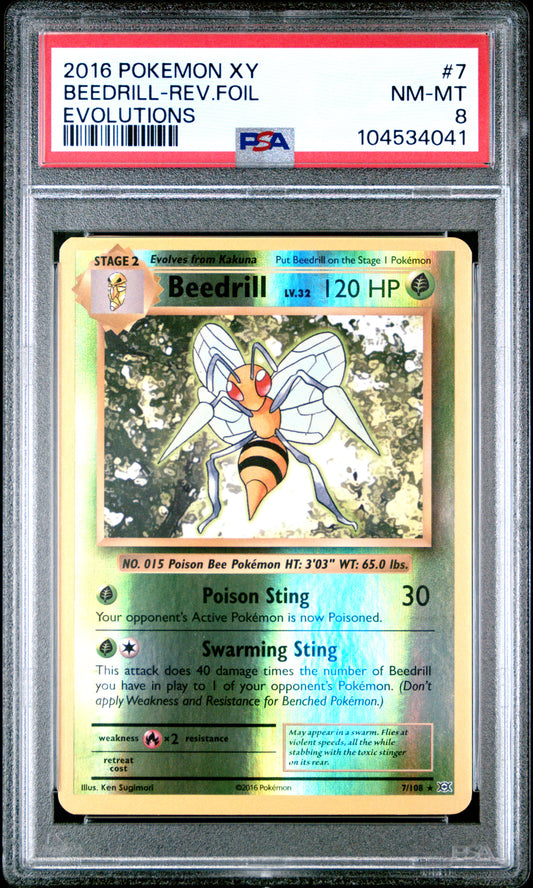 BEEDRILL-REV.FOIL 7/108 [Reverse Holo] POKEMON XY EVOLUTIONS EVOLUTIONS PSA9 NM-MT 8 PSA population 63 <a href=https://www.psacard.com/cert/104534041/psa>https://www.psacard.com/cert/104534041/psa</a>