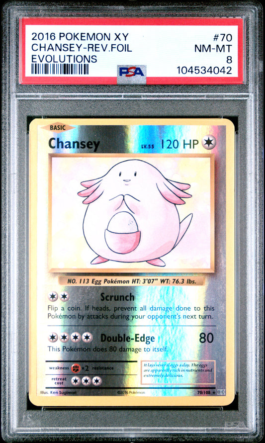 CHANSEY-REV.FOIL 70/108 [Reverse Holo] POKEMON XY EVOLUTIONS EVOLUTIONS PSA9 NM-MT 8 PSA population 215 <a href=https://www.psacard.com/cert/104534042/psa>https://www.psacard.com/cert/104534042/psa</a>