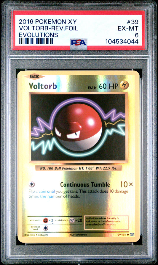 VOLTORB-REV.FOIL 39/108 [Reverse Holo] POKEMON XY EVOLUTIONS EVOLUTIONS PSA6 EX-MT 6 PSA population 4 <a href=https://www.psacard.com/cert/104534044/psa>https://www.psacard.com/cert/104534044/psa</a>