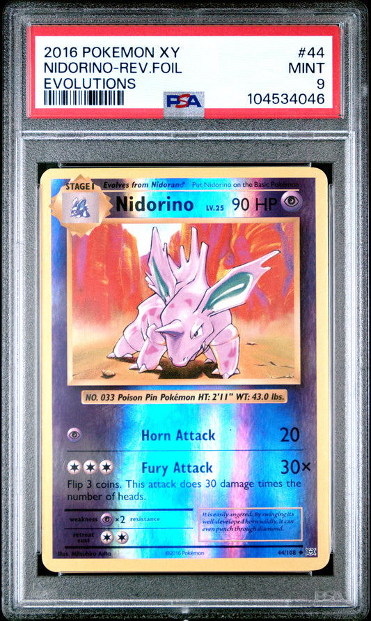 NIDORINO-REV.FOIL 44/108 [Reverse Holo] POKEMON XY EVOLUTIONS EVOLUTIONS PSA9 MINT 9 PSA population 197 <a href=https://www.psacard.com/cert/104534046/psa>https://www.psacard.com/cert/104534046/psa</a>