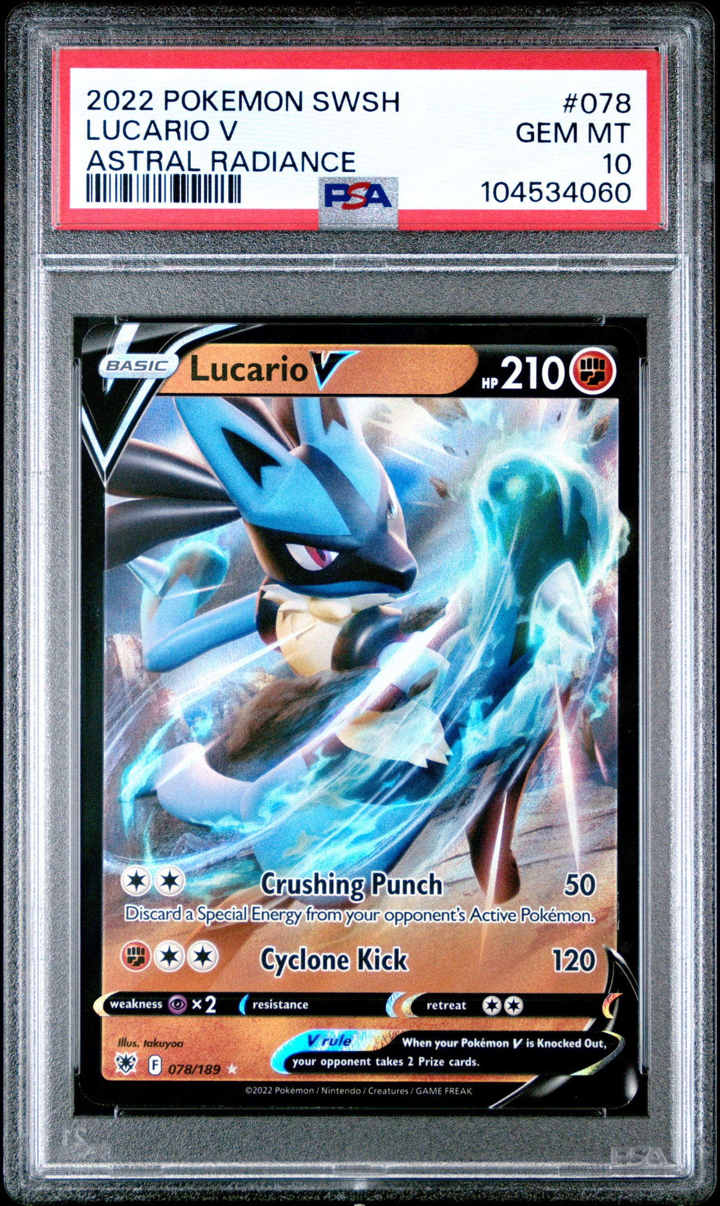 LUCARIO V 78/189 Common POKEMON SWORD & SHIELD ASTRAL RADIANCE ASTRAL RADIANCE PSA10 GEM MT 10 PSA population 93 <a href=https://www.psacard.com/cert/104534060/psa>https://www.psacard.com/cert/104534060/psa</a>