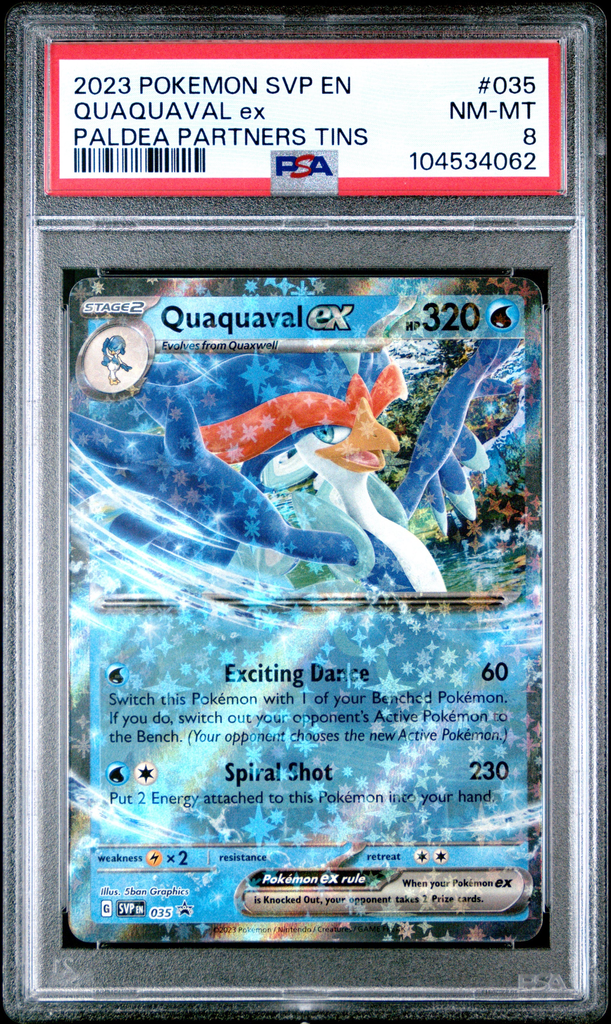 QUAQUAVAL EX 35/SVP Common POKEMON SVP EN-SV BLACK STAR PROMO PALDEA PARTNERS TINS PSA8 NM-MT 8 PSA population 7 <a href=https://www.psacard.com/cert/104534062/psa>https://www.psacard.com/cert/104534062/psa</a>