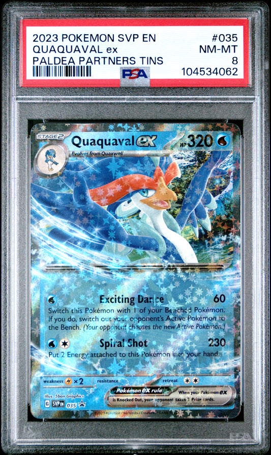 QUAQUAVAL EX 35/SVP Common POKEMON SVP EN-SV BLACK STAR PROMO PALDEA PARTNERS TINS PSA8 NM-MT 8 PSA population 7 <a href=https://www.psacard.com/cert/104534062/psa>https://www.psacard.com/cert/104534062/psa</a>
