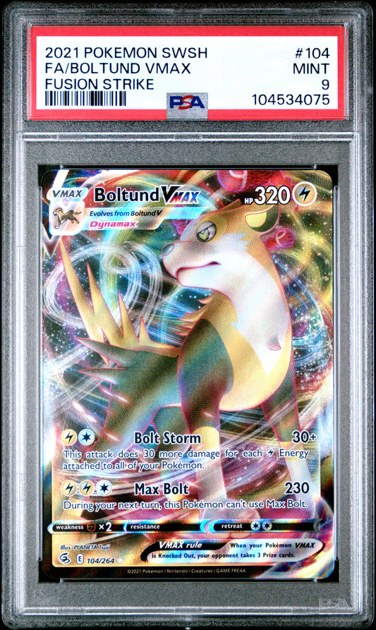 FA/BOLTUND VMAX 104/264 Common POKEMON SWORD & SHIELD FUSION STRIKE FUSION STRIKE PSA9 MINT 9 PSA population 70 <a href=https://www.psacard.com/cert/104534075/psa>https://www.psacard.com/cert/104534075/psa</a>