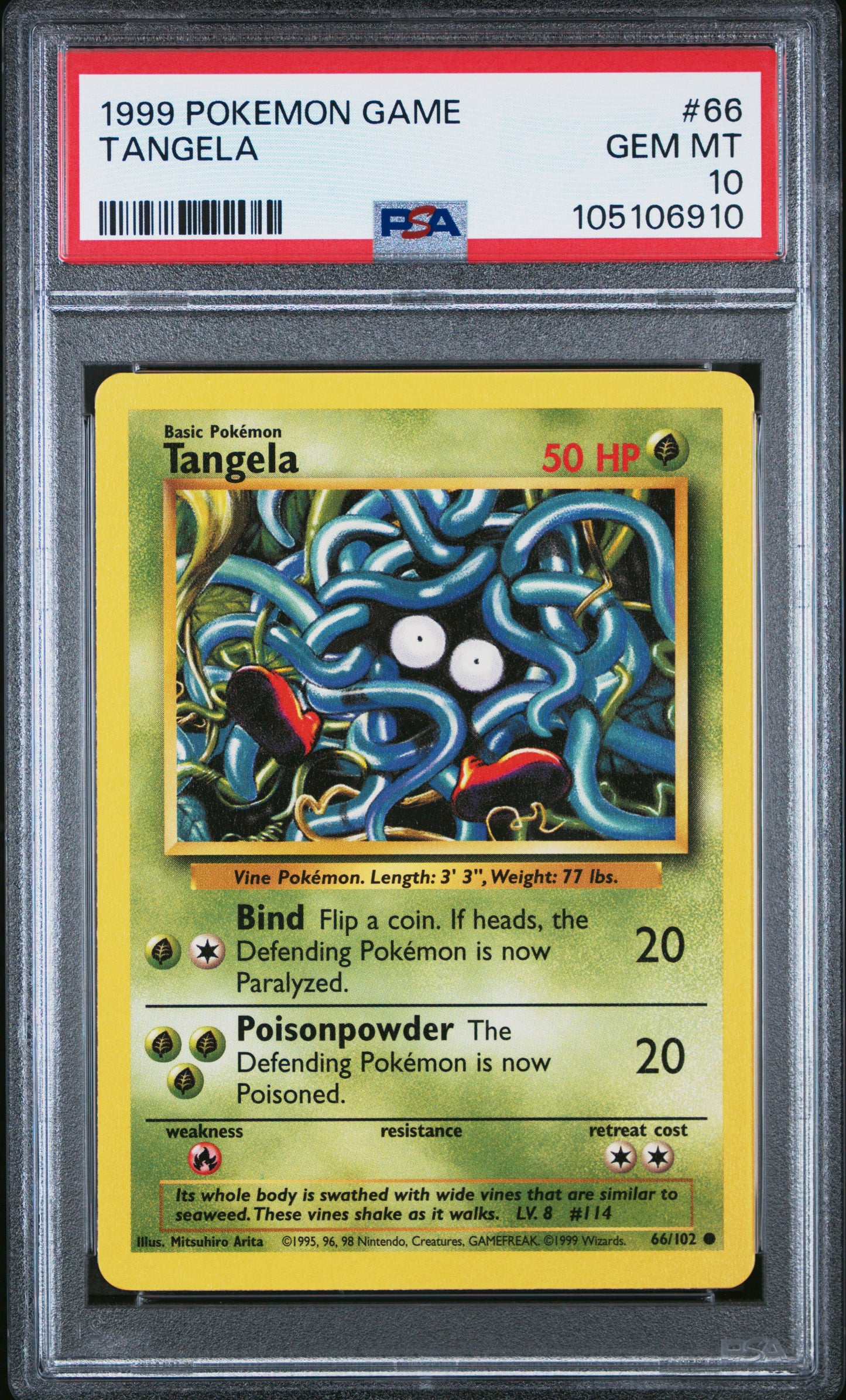 TANGELA 66/102 Unlimited POKEMON GAME PSA10 GEM MT 10 PSA population 357 <a href=https://www.psacard.com/cert/105106910/psa>https://www.psacard.com/cert/105106910/psa</a>