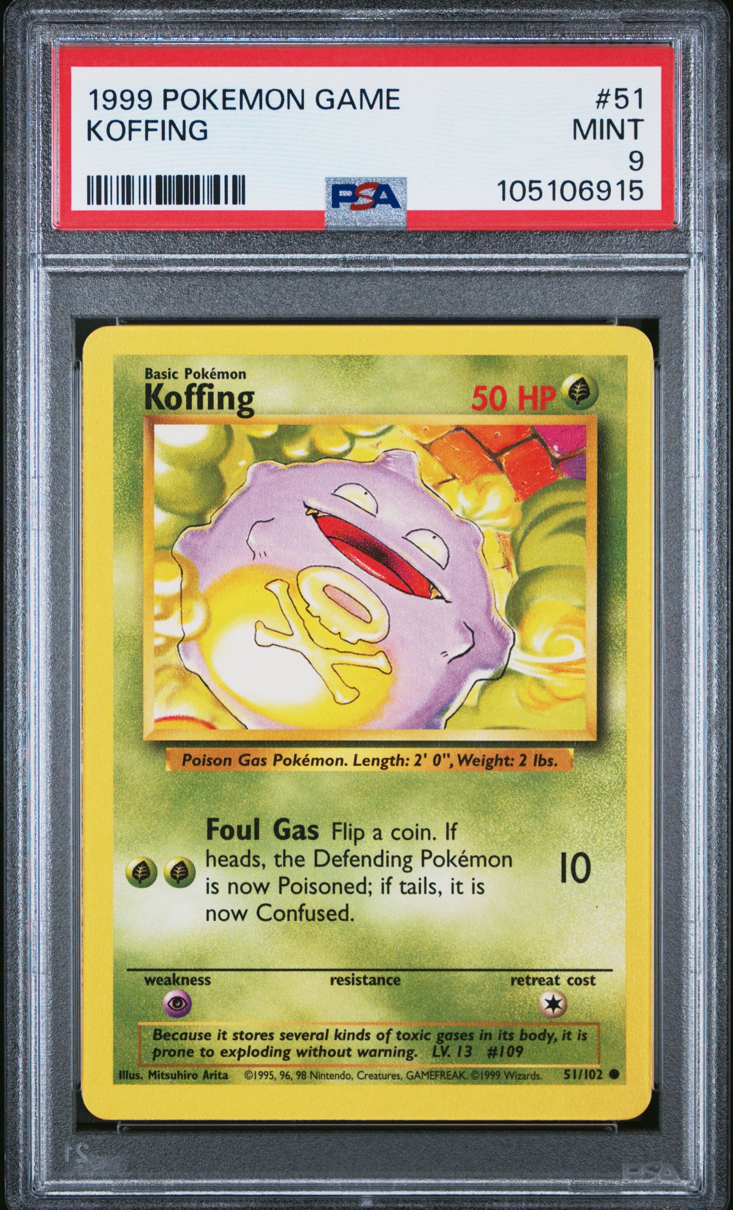 KOFFING 51/102 Unlimited POKEMON GAME PSA9 MINT 9 PSA population 548 <a href=https://www.psacard.com/cert/105106915/psa>https://www.psacard.com/cert/105106915/psa</a>