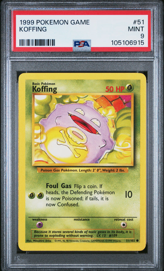 KOFFING 51/102 Unlimited POKEMON GAME PSA9 MINT 9 PSA population 548 <a href=https://www.psacard.com/cert/105106915/psa>https://www.psacard.com/cert/105106915/psa</a>