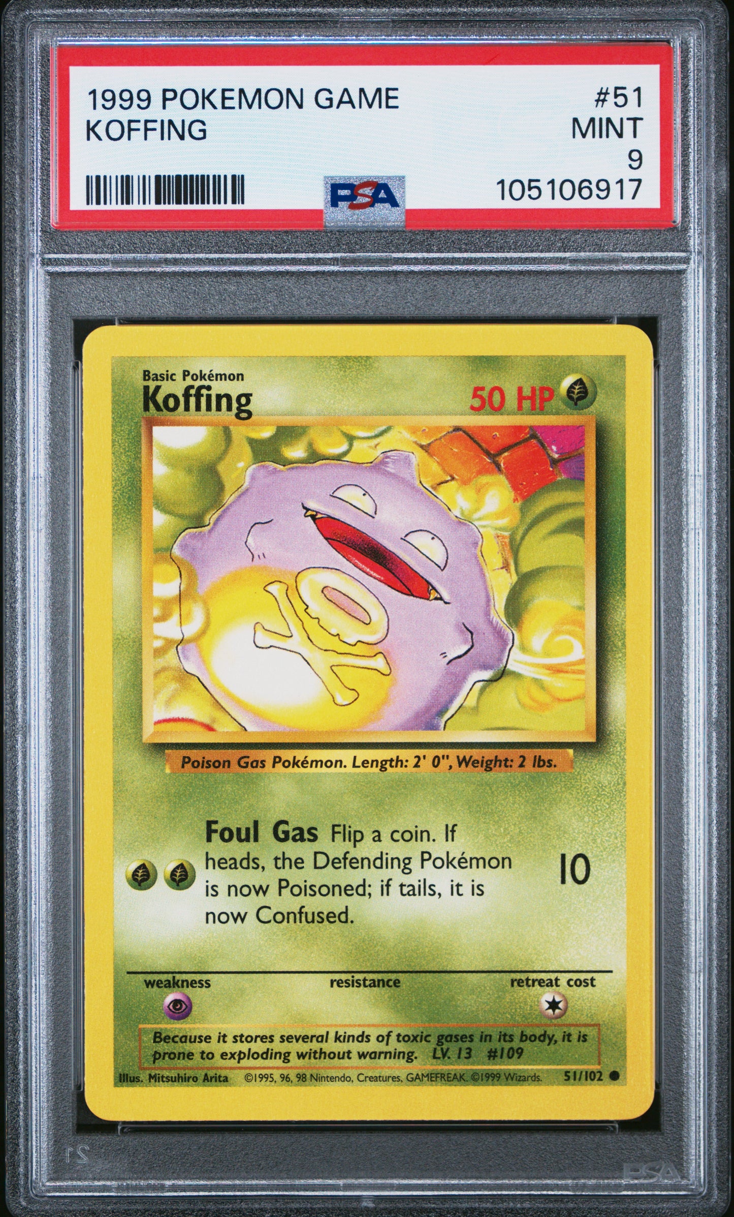 KOFFING 51/102 Unlimited POKEMON GAME PSA9 MINT 9 PSA population 548 <a href=https://www.psacard.com/cert/105106917/psa>https://www.psacard.com/cert/105106917/psa</a>