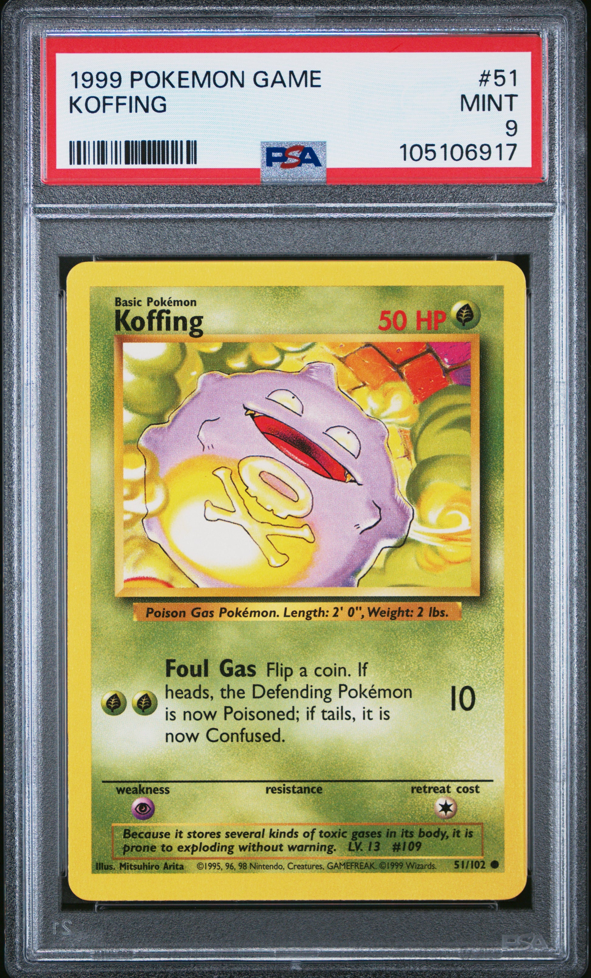 KOFFING 51/102 Unlimited POKEMON GAME PSA9 MINT 9 PSA population 548 <a href=https://www.psacard.com/cert/105106917/psa>https://www.psacard.com/cert/105106917/psa</a>