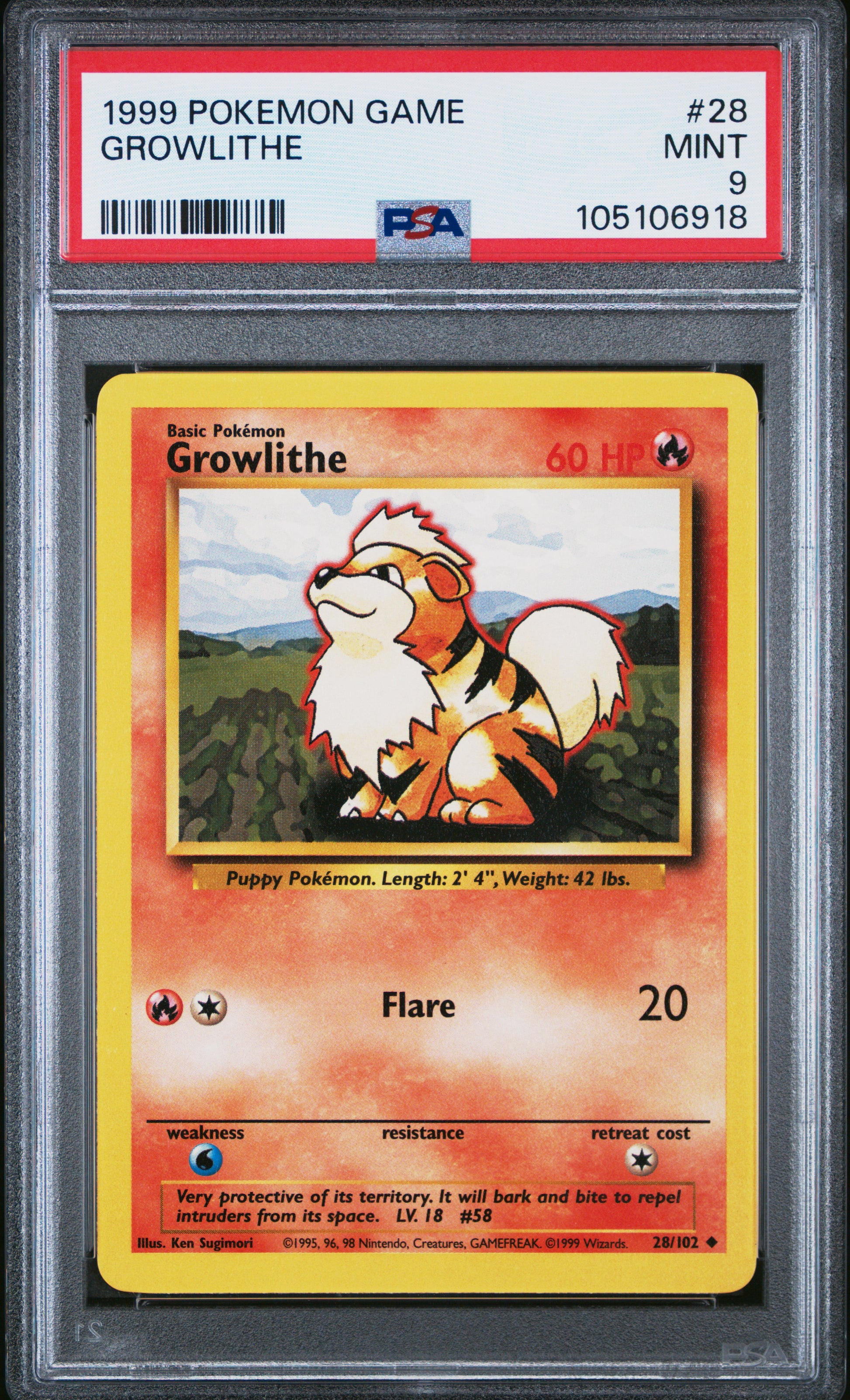 GROWLITHE 28/102 Unlimited POKEMON GAME PSA9 MINT 9 PSA population 775 <a href=https://www.psacard.com/cert/105106918/psa>https://www.psacard.com/cert/105106918/psa</a>