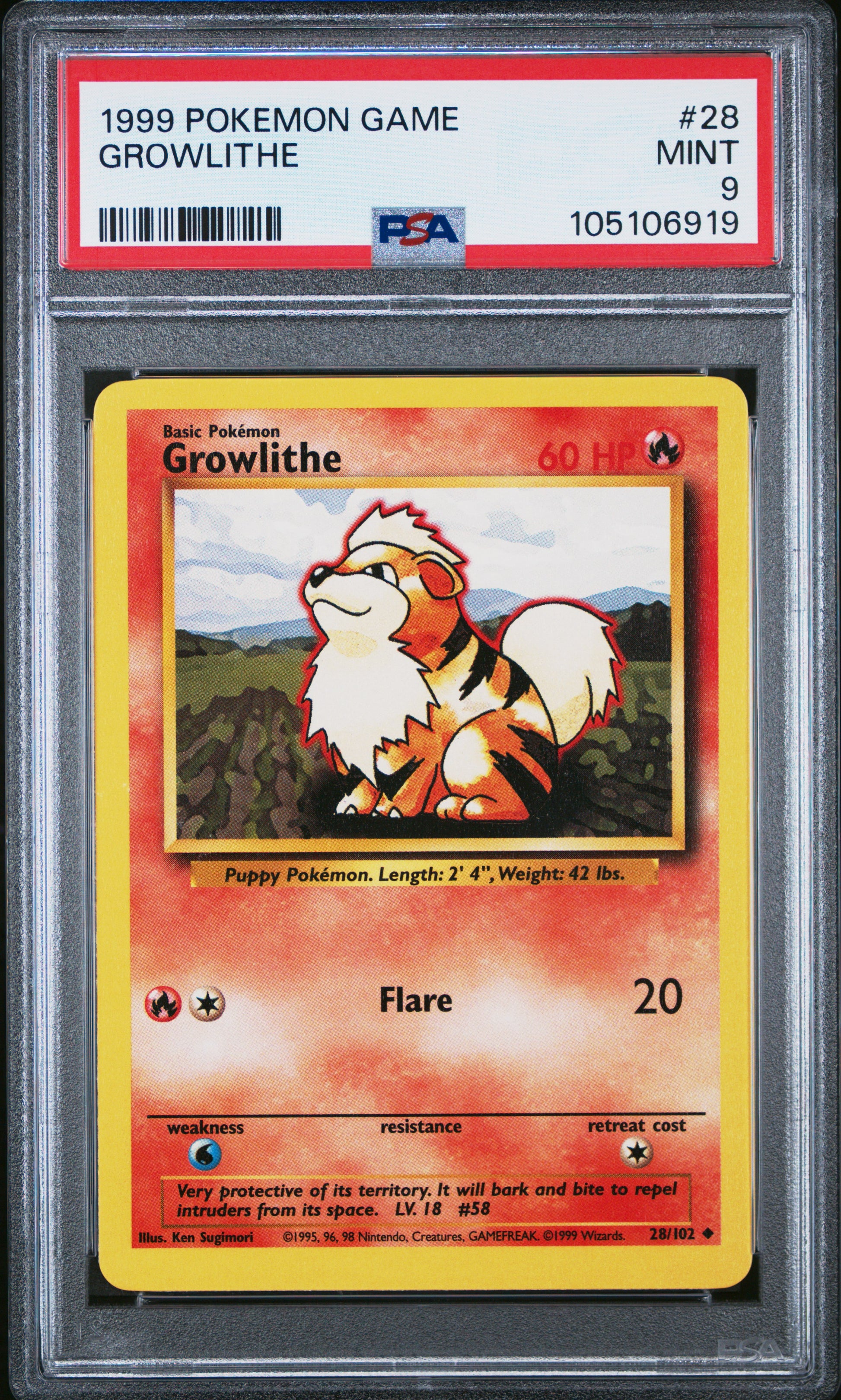GROWLITHE 28/102 Unlimited POKEMON GAME PSA9 MINT 9 PSA population 775 <a href=https://www.psacard.com/cert/105106919/psa>https://www.psacard.com/cert/105106919/psa</a>