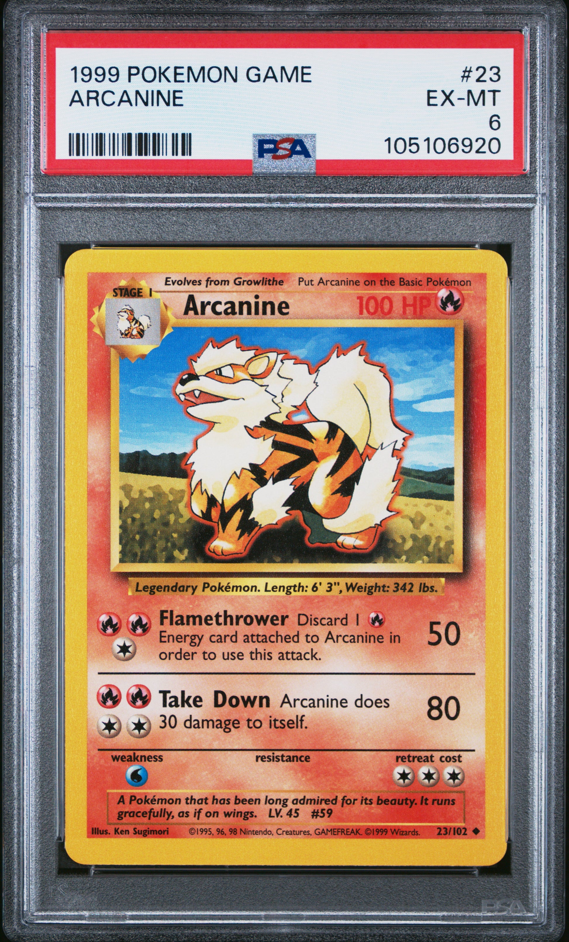 ARCANINE 23/102 Unlimited POKEMON GAME PSA6 EX-MT 6 PSA population 130 <a href=https://www.psacard.com/cert/105106920/psa>https://www.psacard.com/cert/105106920/psa</a>