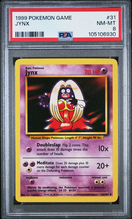 JYNX 31/102 Unlimited POKEMON GAME PSA8 NM-MT 8 PSA population 280 <a href=https://www.psacard.com/cert/105106930/psa>https://www.psacard.com/cert/105106930/psa</a>