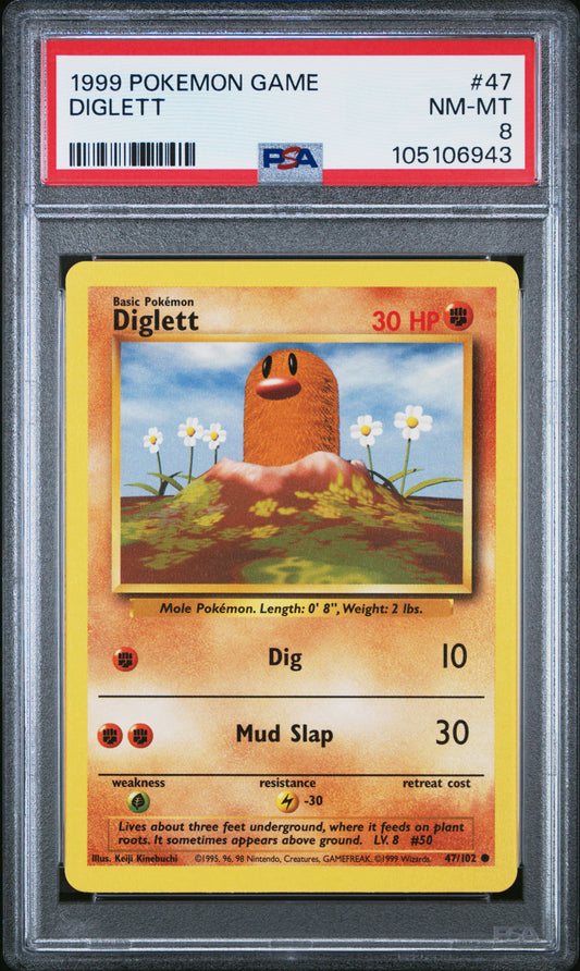 DIGLETT 47/102 Unlimited POKEMON GAME PSA8 NM-MT 8 PSA population 232 <a href=https://www.psacard.com/cert/105106943/psa>https://www.psacard.com/cert/105106943/psa</a>
