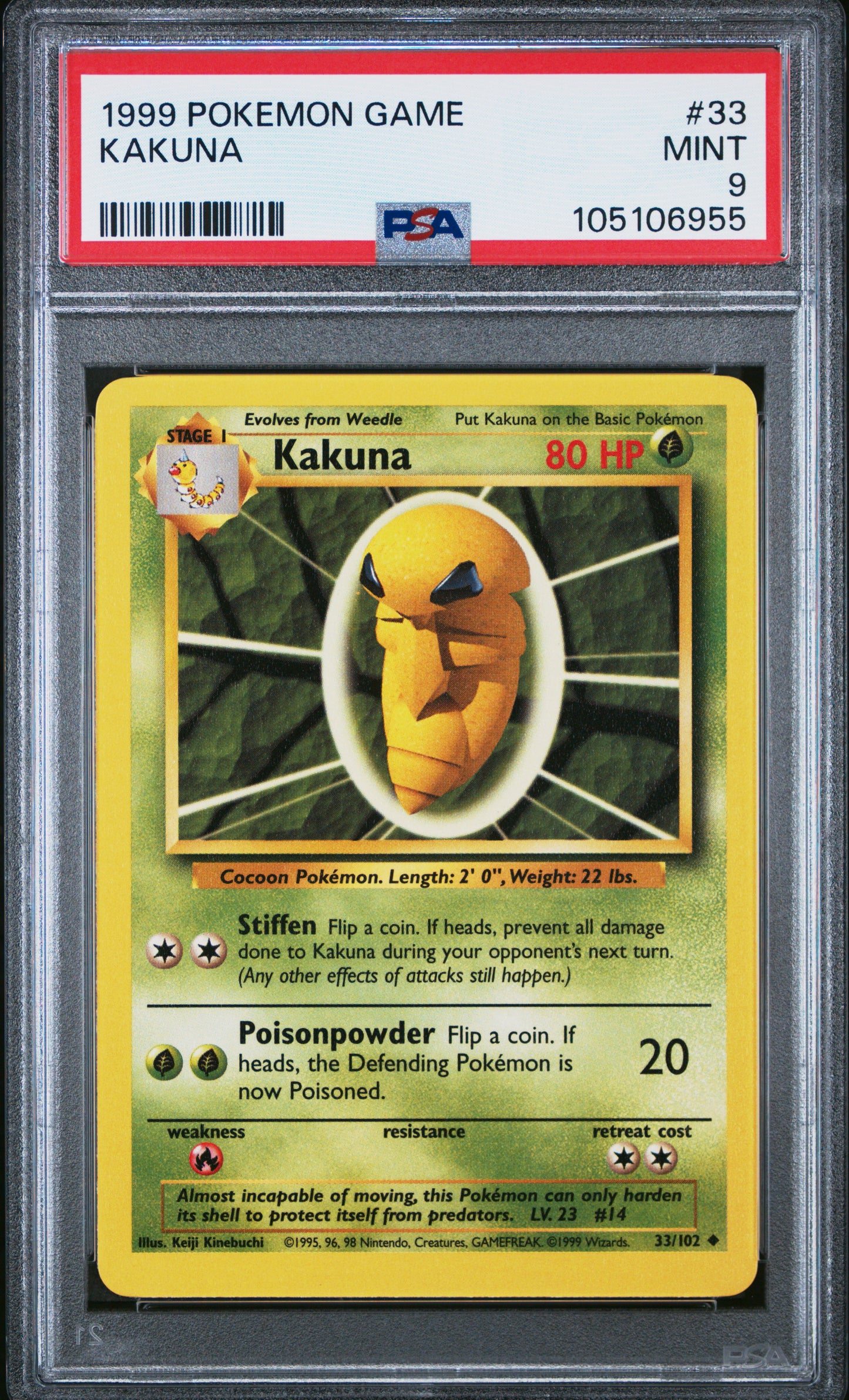 KAKUNA 33/102 Unlimited POKEMON GAME PSA9 MINT 9 PSA population 425 <a href=https://www.psacard.com/cert/105106955/psa>https://www.psacard.com/cert/105106955/psa</a>