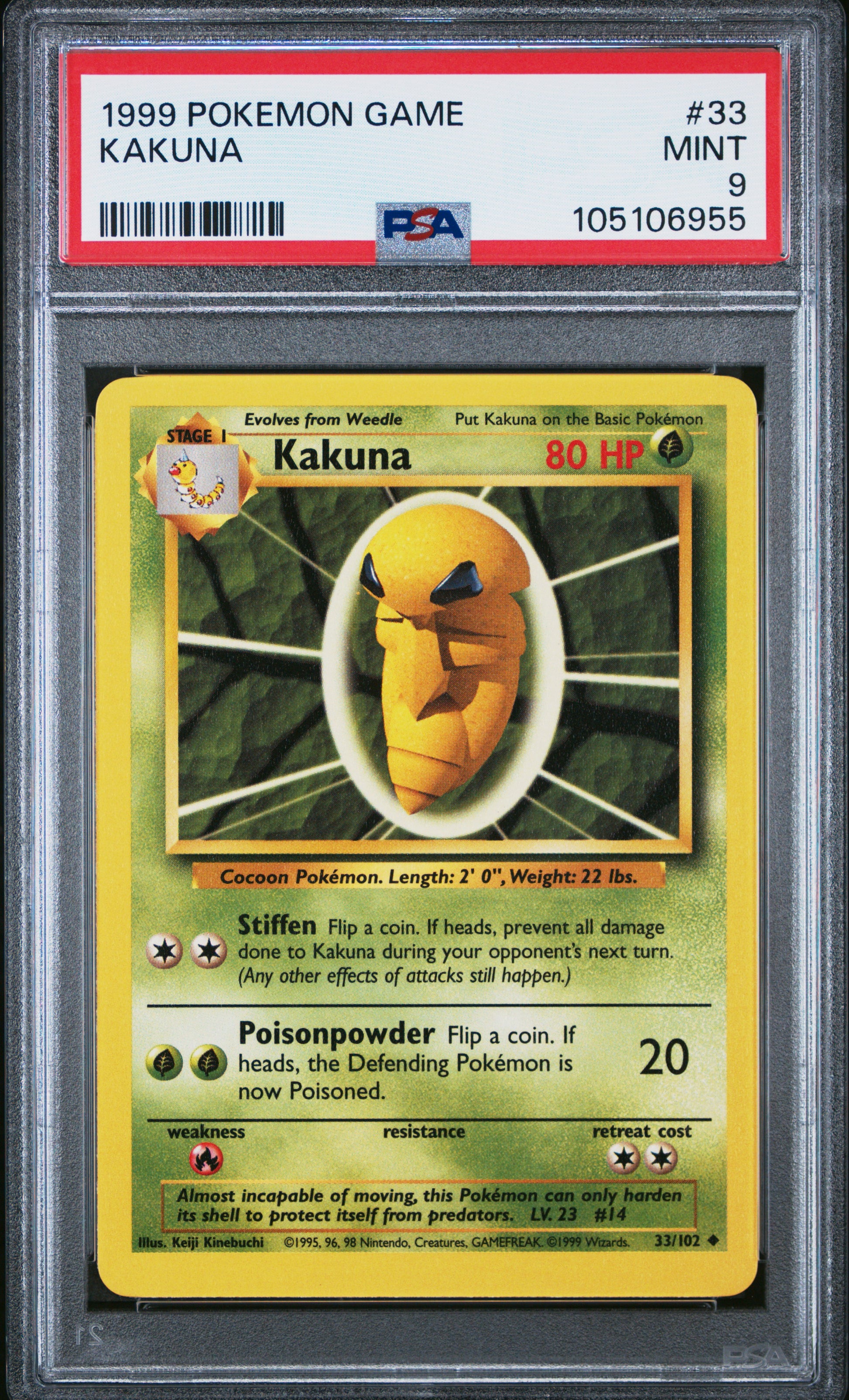 KAKUNA 33/102 Unlimited POKEMON GAME PSA9 MINT 9 PSA population 425 <a href=https://www.psacard.com/cert/105106955/psa>https://www.psacard.com/cert/105106955/psa</a>