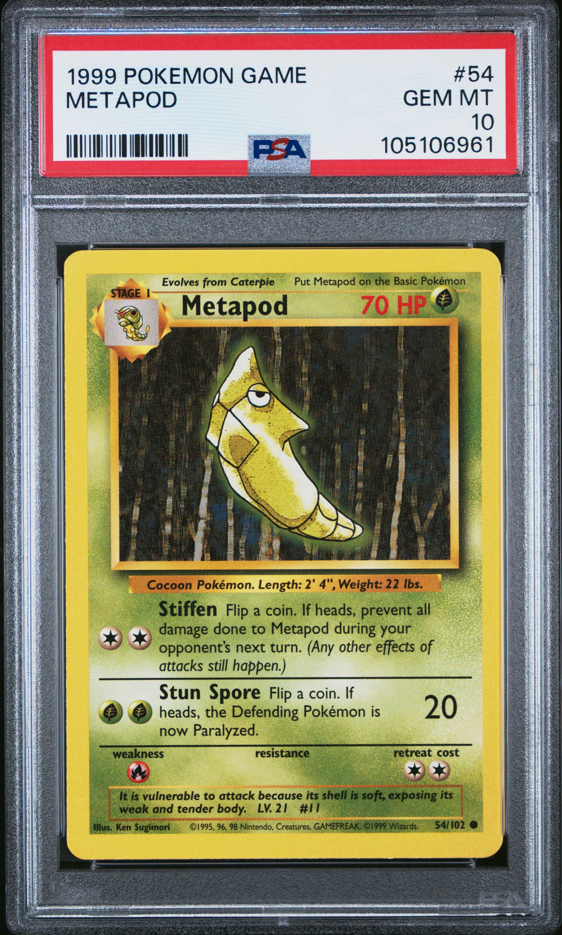 METAPOD 54/102 Unlimited POKEMON GAME PSA10 GEM MT 10 PSA population 279 <a href=https://www.psacard.com/cert/105106961/psa>https://www.psacard.com/cert/105106961/psa</a>