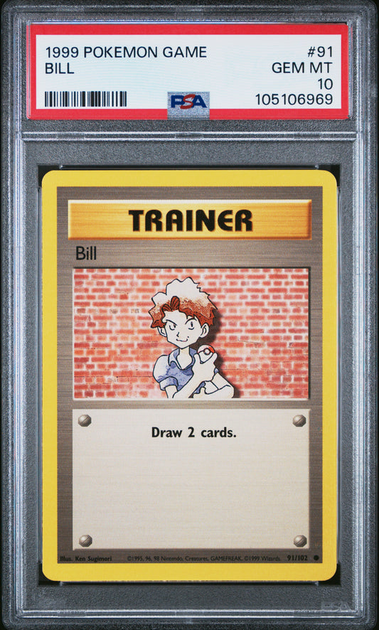 BILL 91/102 Unlimited POKEMON GAME PSA10 GEM MT 10 PSA population 380 <a href=https://www.psacard.com/cert/105106969/psa>https://www.psacard.com/cert/105106969/psa</a>